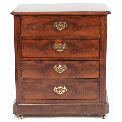 1082 - A 19th century French figured mahogany chest of four drawers, 76cm H x 68cm W x 44cm D.