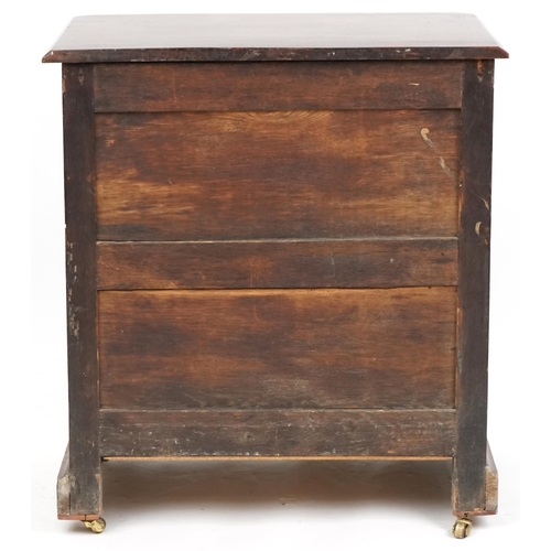 1082 - A 19th century French figured mahogany chest of four drawers, 76cm H x 68cm W x 44cm D.