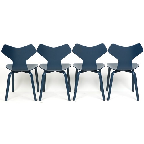 1019 - A set of four Republic of Fritz Hansen Grand Prix chairs, after a design by Arne Jacobsen, 83cm H x ... 