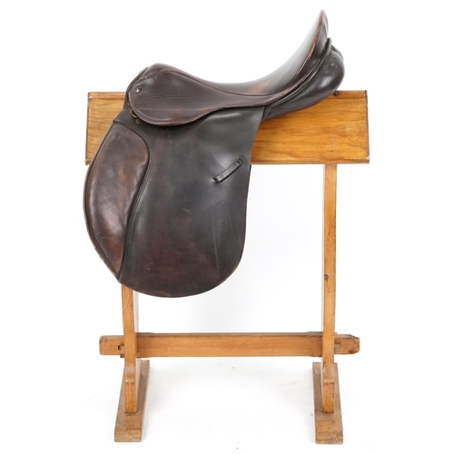 1161 - A GFS 17 inch brown leather saddle.