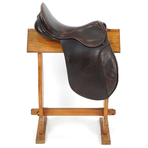 1161 - A GFS 17 inch brown leather saddle.