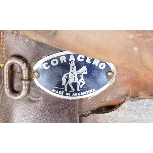 1160 - A Coracero Argentina 17 inch brown leather saddle.