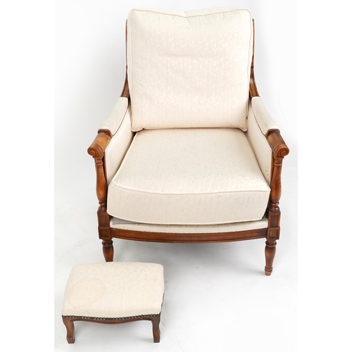 1013 - A modern Wesley-Barrell scroll armchair upholstered in ivory floral fabric, 85cm H x 76cm W x 90cm D... 