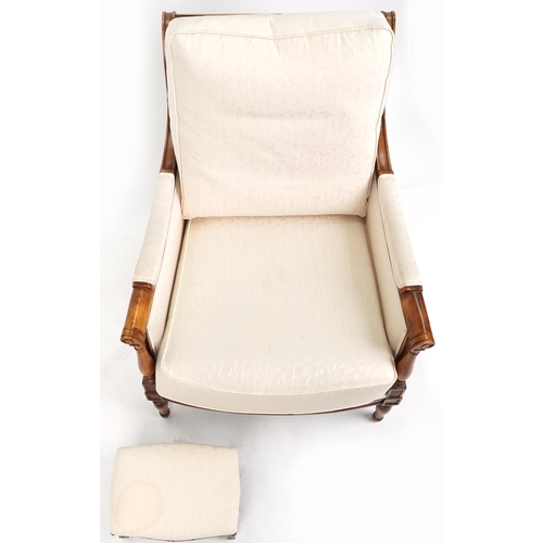 1013 - A modern Wesley-Barrell scroll armchair upholstered in ivory floral fabric, 85cm H x 76cm W x 90cm D... 