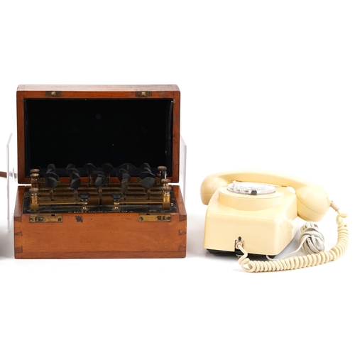 1593 - Vintage telephones including Dictograph with switchboard and a cream Post Office dial telephone.