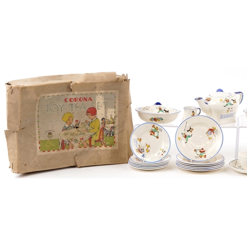 1251 - A collection of Corona porcelain child's tea ware housed in two boxes including Selfridges London bo... 