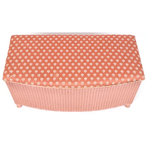 1004 - A pink Lloyd Loom box seat stool raised on cabriole legs, 47cm H x 93cm W x 43cm D.