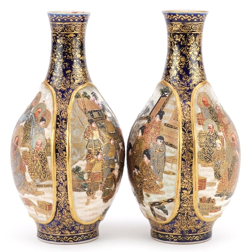  A pair of Japanese Satsuma earthenware vases, late 19th century, each decorated with three tradition... 