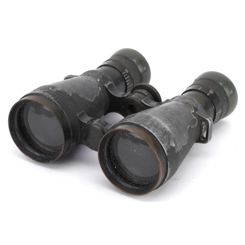 2448 - A pair of German military interest Emil Busch A-G.Rathenow binoculars with brown leather case.