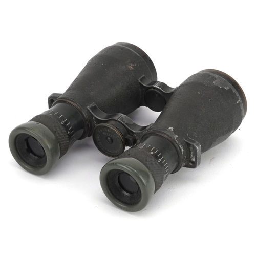 2448 - A pair of German military interest Emil Busch A-G.Rathenow binoculars with brown leather case.