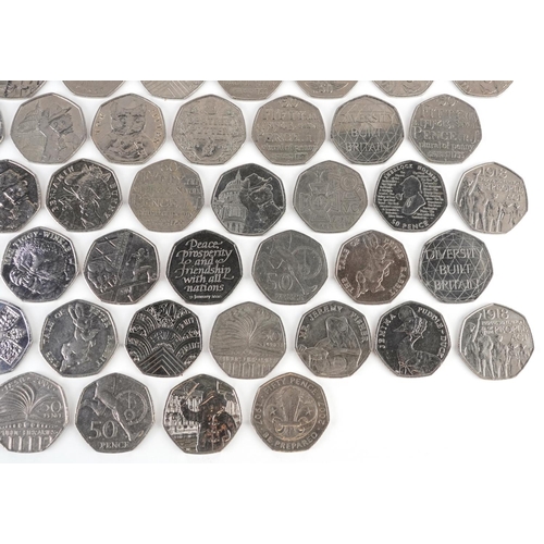 2150 - A collection of Elizabeth II fifty pence pieces including Paddington Bear, Peter Rabbit, London Olym... 