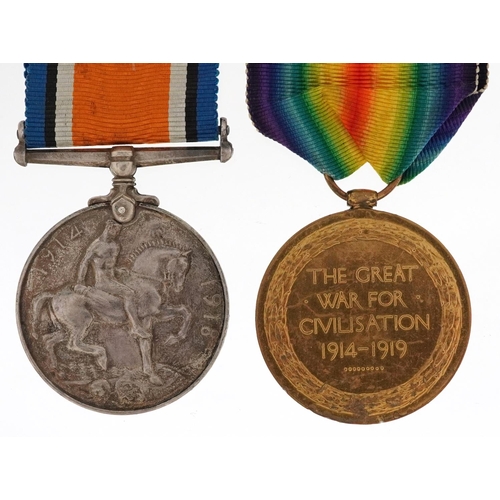 2412 - British military World War I medal pair with ribbons awarded to 54463 PTE.F.JAGGER.NORTH'D FUS.