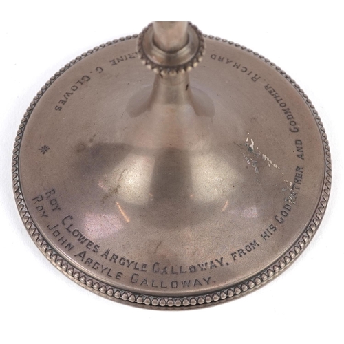 414 - Walter & John Barnard, a Victorian silver goblet with engraved christening inscription to the base, ... 