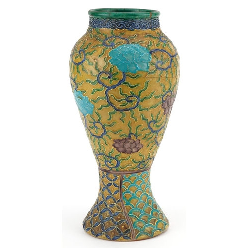 1382 - A Chinese pottery vase, 20th century, with incised floral decoration, 30cm high.