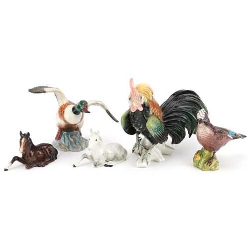 1196 - Collectable china animals including a Beswick Mallard duck and a Carl Enz rooster, the largest 29cm ... 