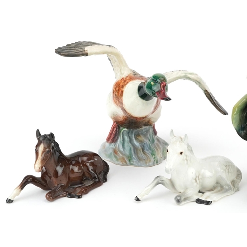 1196 - Collectable china animals including a Beswick Mallard duck and a Carl Enz rooster, the largest 29cm ... 