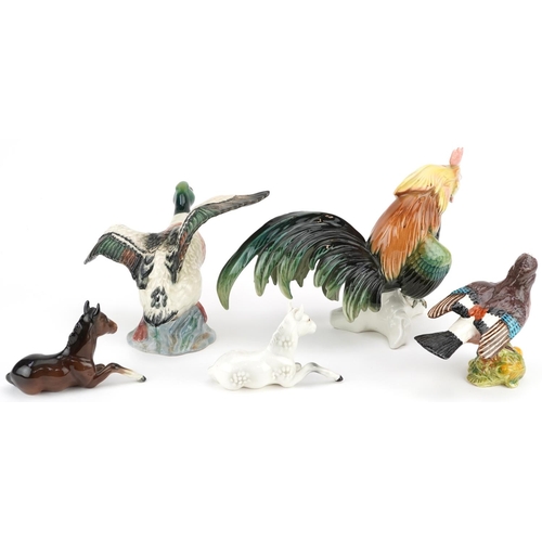 1196 - Collectable china animals including a Beswick Mallard duck and a Carl Enz rooster, the largest 29cm ... 