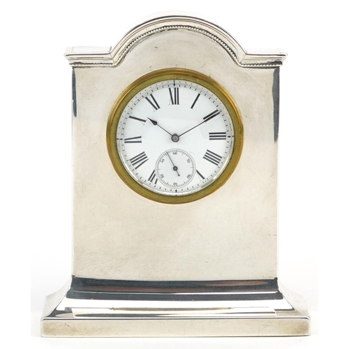 419 - A & J Zimmerman Ltd, a George V silver mantle clock having enamelled and subsidiary dials with Arabi... 