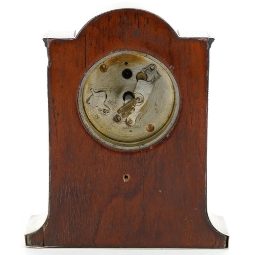 419 - A & J Zimmerman Ltd, a George V silver mantle clock having enamelled and subsidiary dials with Arabi... 