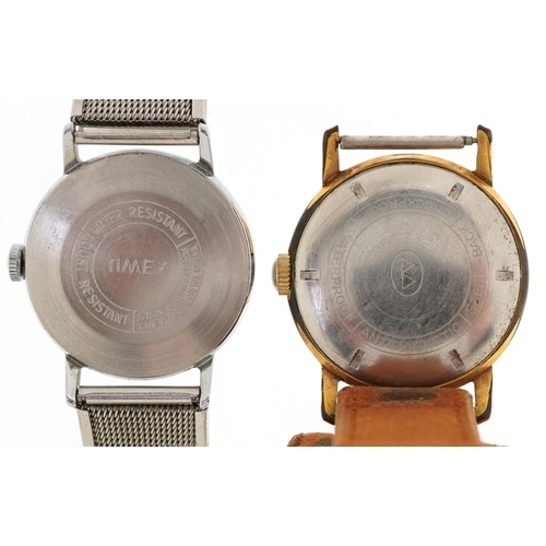 3325 - Two gentlemen's wristwatches comprising Timex with date aperture having military type dial and Berg.