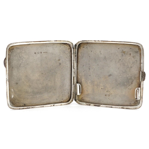 423 - Rectangular silver engine turned cigarette case by Joseph Gloster and a silver christening tankard, ... 