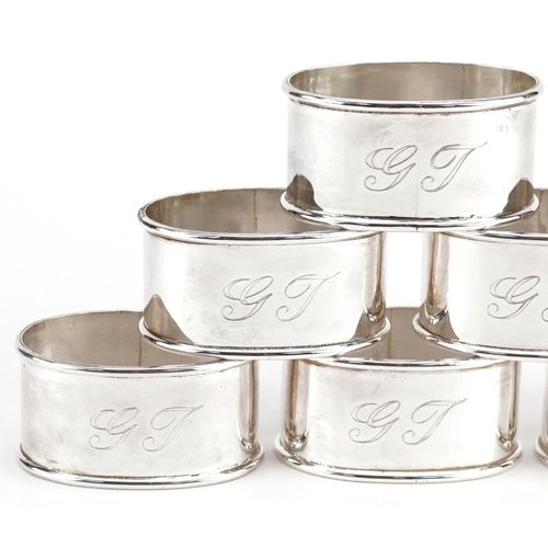 466 - A set of six Mexican oval silver napkin rings, 5cm wide, total 100.2g.