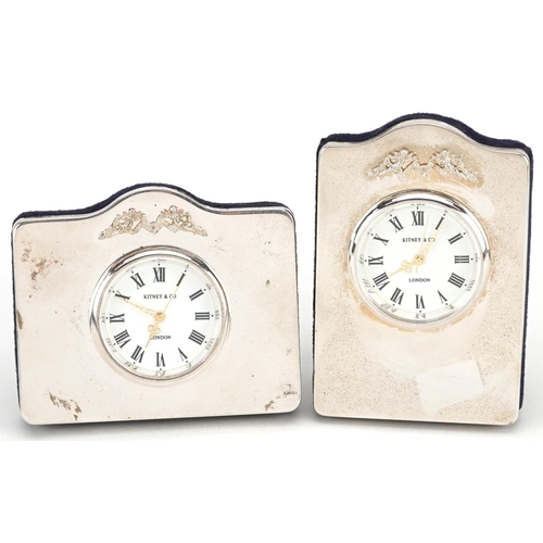 580 - Kitney & Co, two silver easel clocks with boxes, London 1995 and 1996, the largest 7.5cm high.