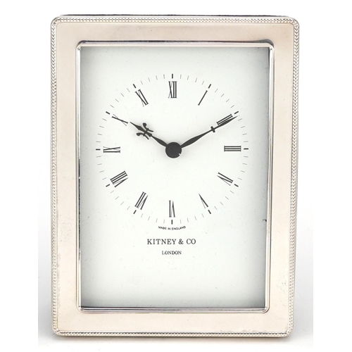 573 - Kitney & Co, silver easel clock with box, London 1996, 15.5cm x 11.5cm.