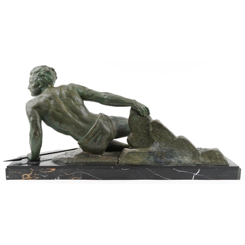  Jean de Roncourt (1869-1937) - A fisherman with harpoon, France circa 1930, green patinated metal sc... 