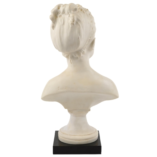 20 - After Jean-Antoine Houdon, a 20th century porcelain portrait bust of a young girl, on a black marble... 