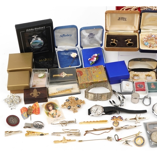 3344 - Vintage and later jewellery, jewellery boxes and objects  including brooches, cufflinks, wristwatche... 