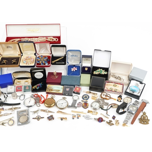 3344 - Vintage and later jewellery, jewellery boxes and objects  including brooches, cufflinks, wristwatche... 