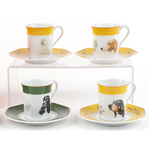  Hermes of Paris, a set of six cups and saucers hand painted with Pointer dogs, the saucers 15.5cm in... 