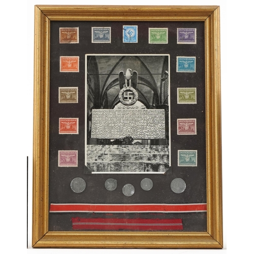 2542 - A collection of German military interest stamps and medals, each framed and glazed.