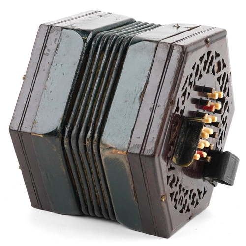 2001 - A late Victorian forty eight button concertina by Lachenal with pierced fretwork board within an ori... 