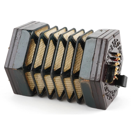 2001 - A late Victorian forty eight button concertina by Lachenal with pierced fretwork board within an ori... 