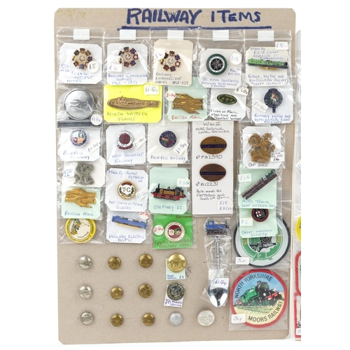 2279 - A collection of vintage and later transport badges and memorabilia including Southern Railway, Great... 