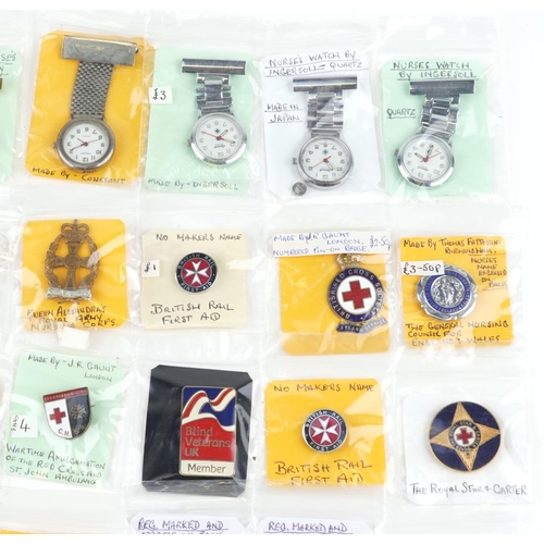 2303 - A collection of nursing related badges, buttons and watches including London County Council Home Nur... 