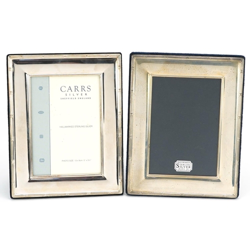 593 - Carrs, matched pair of rectangular silver easel photo frames with boxes, Sheffield 1996 and 2006, 18... 