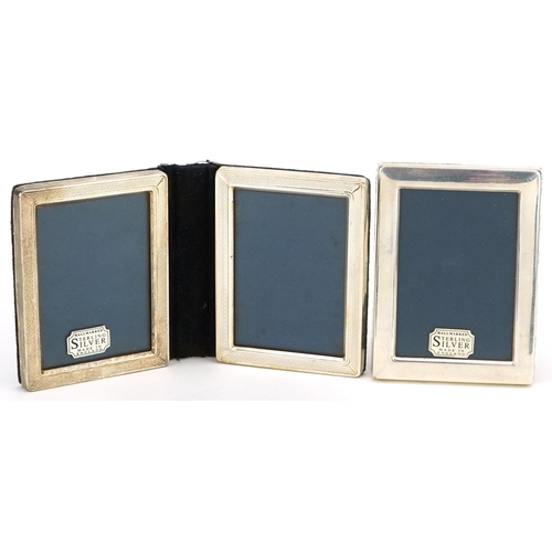 596 - Carrs, rectangular silver double photo frame and rectangular easel photo frame with boxes, Sheffield... 