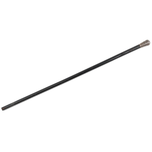 227 - A 19th century ebonised walking cane with silver pommel, 79cm in length.