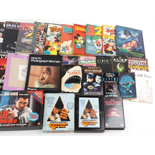 2311 - Film and TV memorabilia including Batman, Jurasic Park, Clockwork Orange VHS, Jaws by Peter Benchley... 