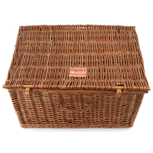 1400 - A large vintage wicker picnic hamper, 36cm H x 66cm W x 47cm D.