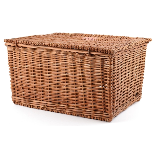 1400 - A large vintage wicker picnic hamper, 36cm H x 66cm W x 47cm D.