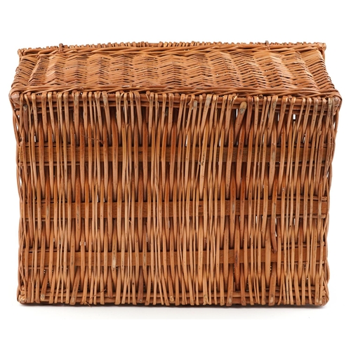 1400 - A large vintage wicker picnic hamper, 36cm H x 66cm W x 47cm D.