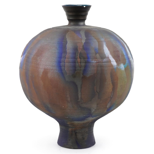 172 - David Cohen, a large raku polychrome glazed pottery vase, 48cm high.