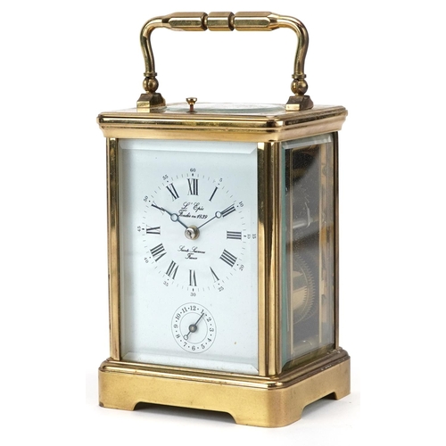 63 - An early 20th century gilt brass cased repeating carriage clock by L'Epee Saint Luxanne France, the ... 