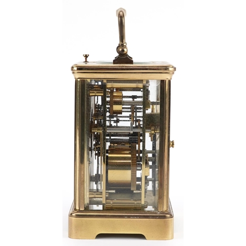 63 - An early 20th century gilt brass cased repeating carriage clock by L'Epee Saint Luxanne France, the ... 