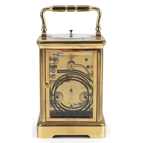 63 - An early 20th century gilt brass cased repeating carriage clock by L'Epee Saint Luxanne France, the ... 