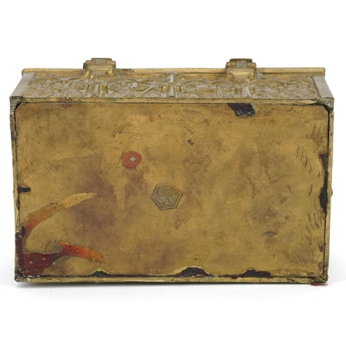 133 - A 19th century rectangular brass casket by Adolph Frankau & Company cast in historic taste as a Goth... 